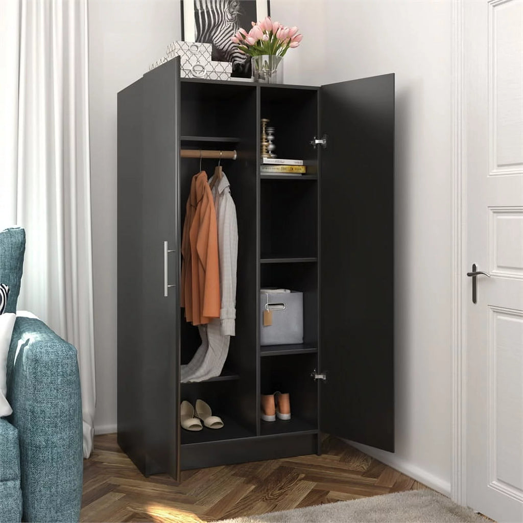 Black Storage Cabinet with Hanging Rail and Shelves W903