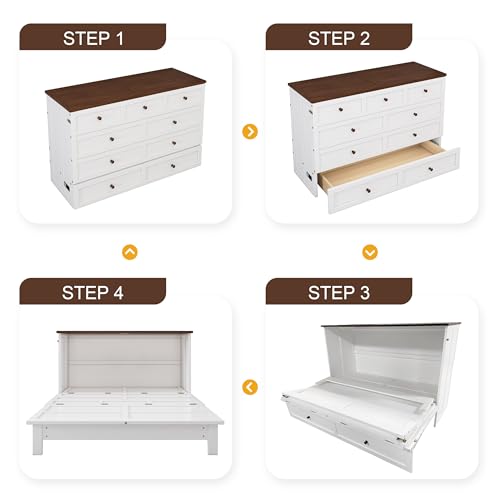 White Walnut Queen Solid Wood Murphy Bed Chest Q326137