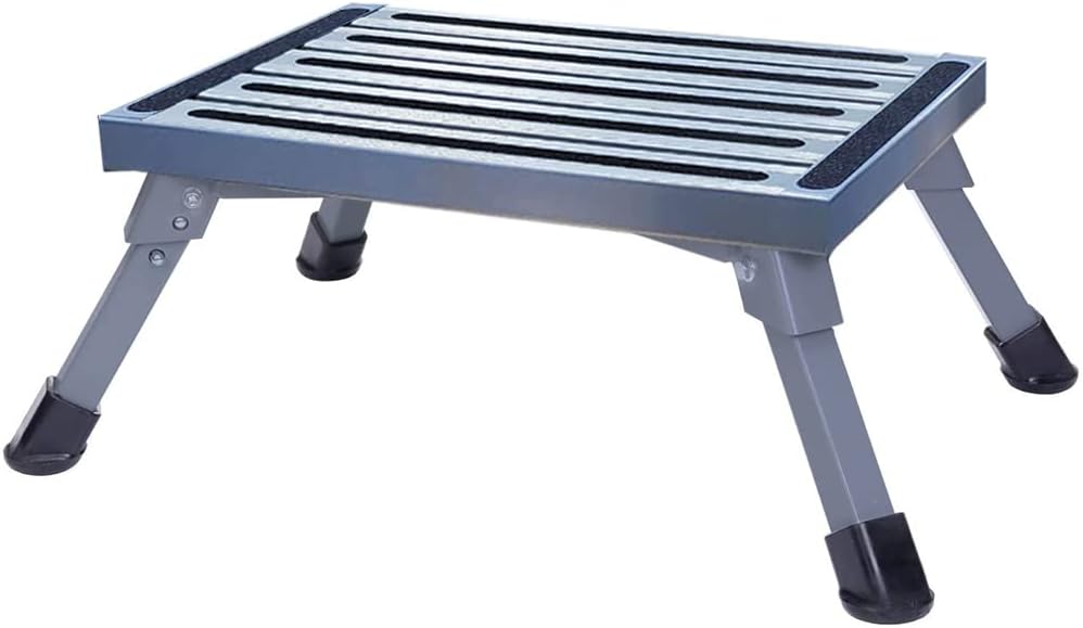 Adjustable Aluminum Folding RV Step Stool with Reflective Stripes K169
