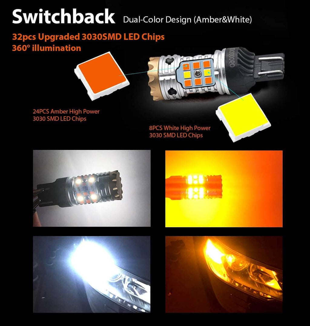 7443 Switchback LED Bulb 7444 7444NA Front Turn Signal Light White/Yellow Pack of 2 A443507