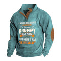 Men's Casual Stand Collar Sweatshirt Button Up Loose Single Breasted Sweaters with Elbow Patches Q868