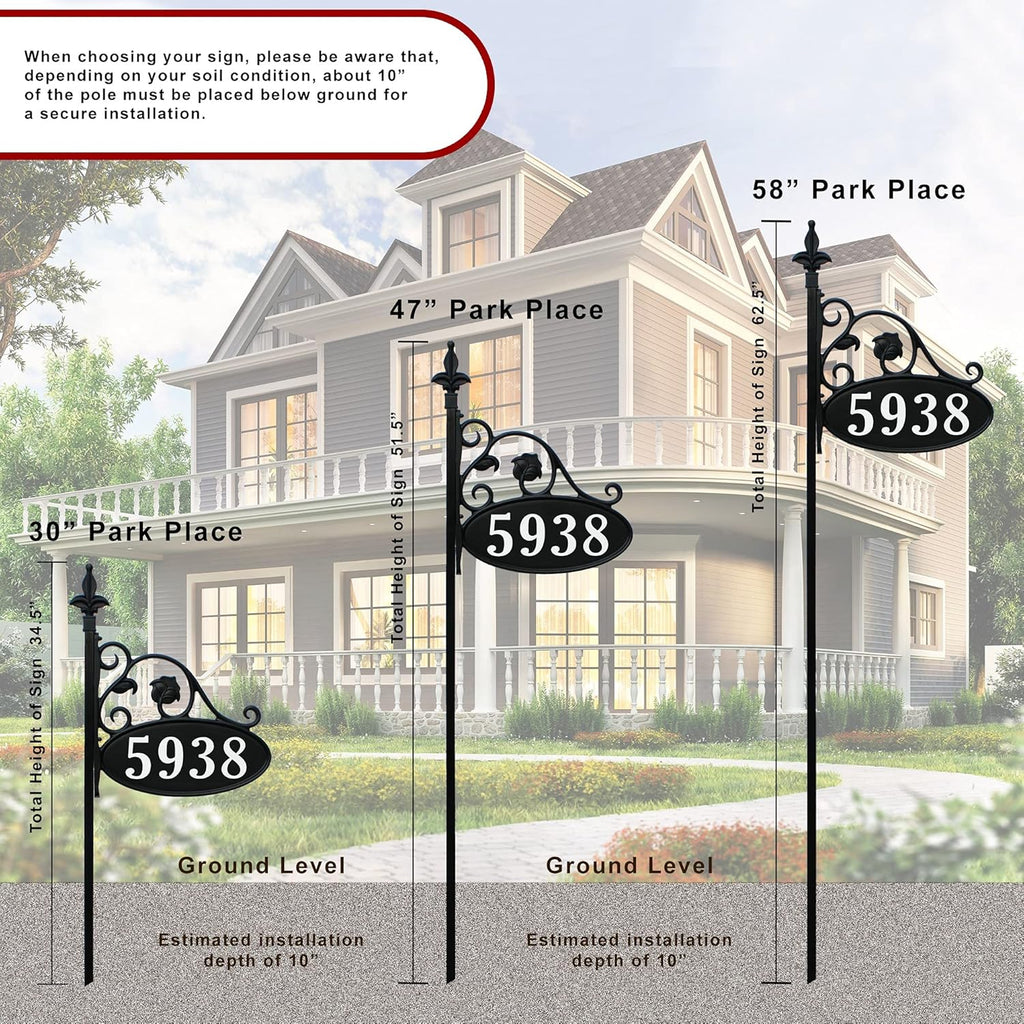 Handcrafted Double-Sided Reflective Address Sign with Pole F2903