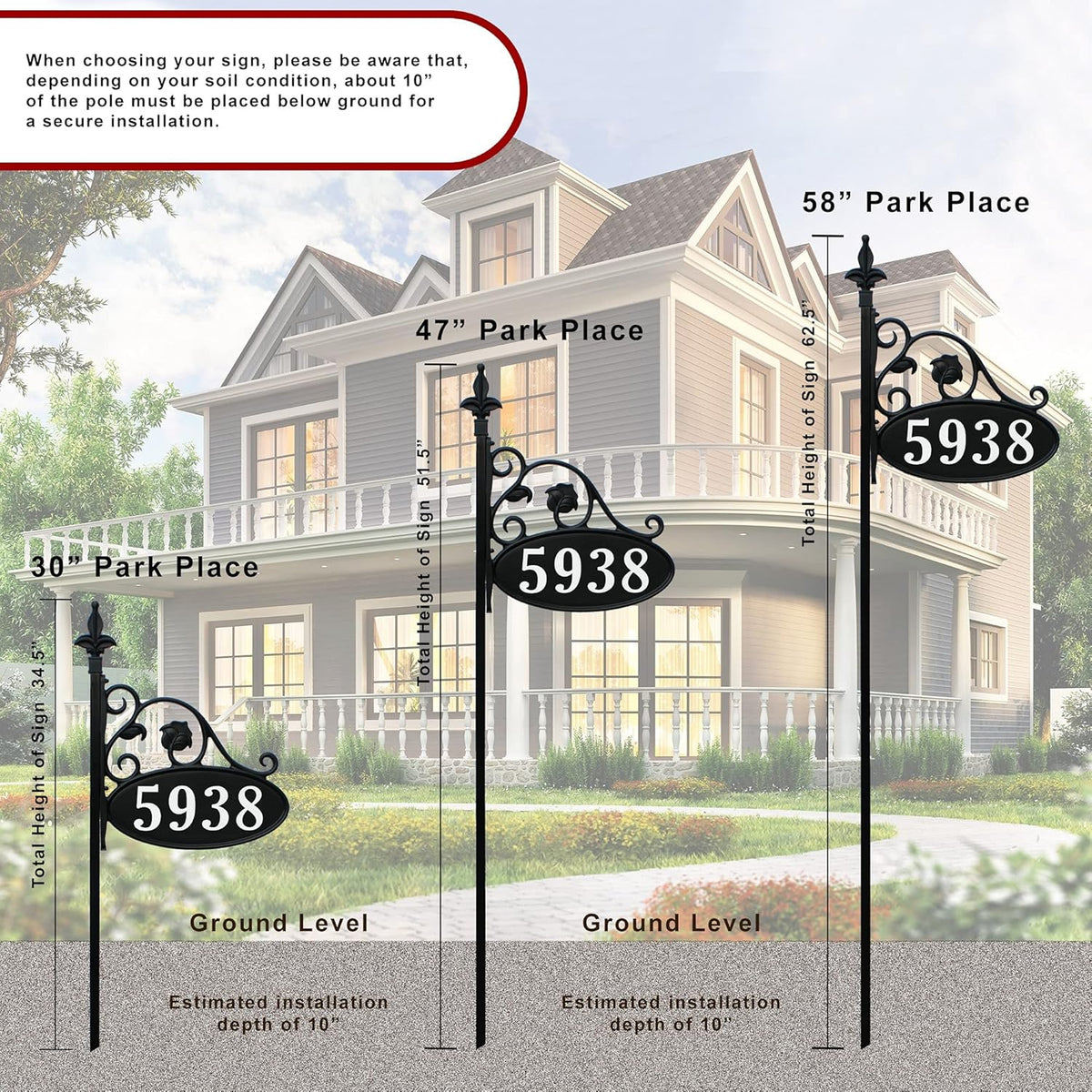Handcrafted Double-Sided Reflective Address Sign with Pole F2903