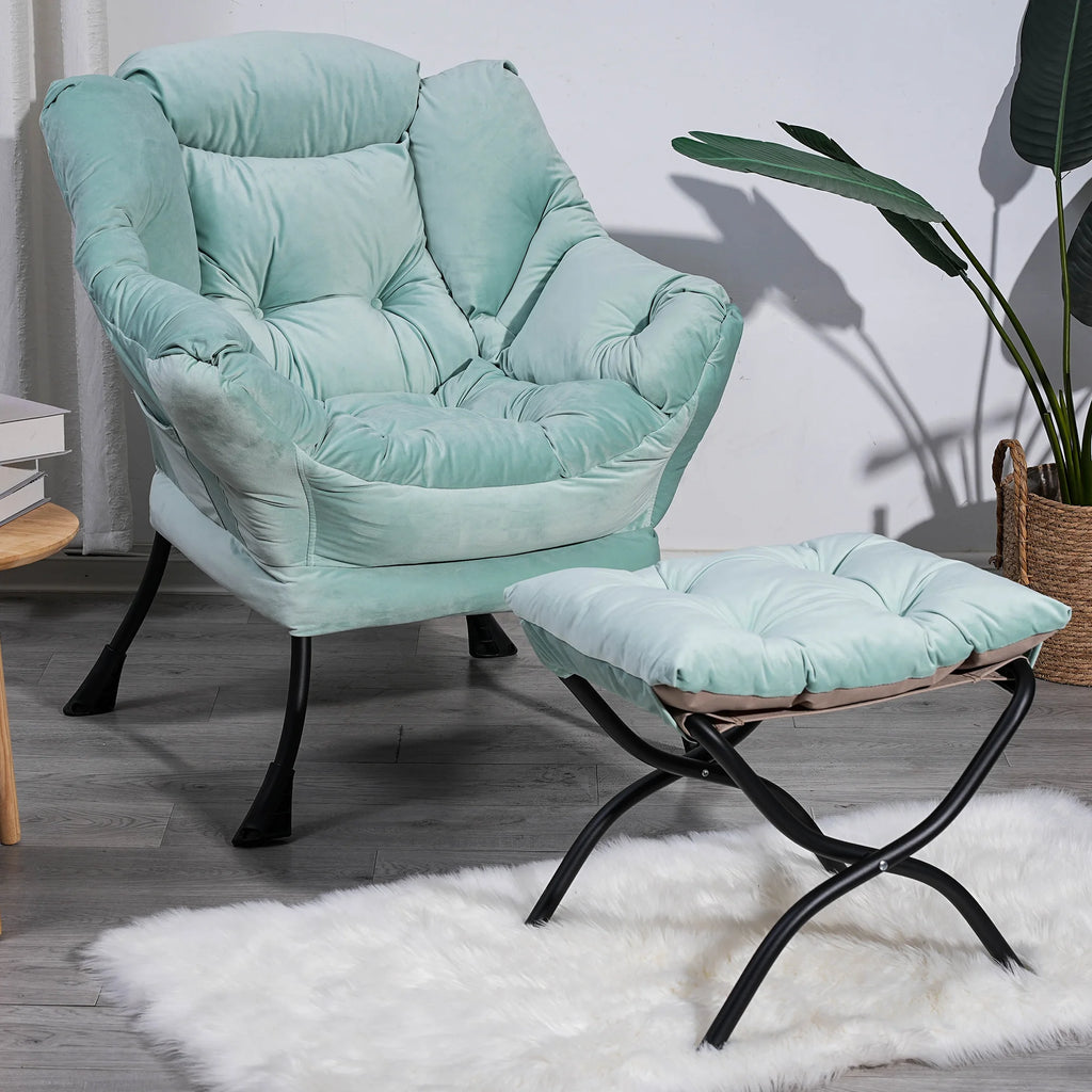 Green Upholstered Fabric Accent Chair with Ottoman C38925