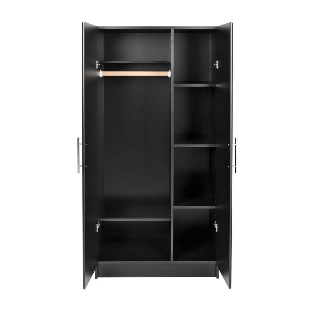 Black Storage Cabinet with Hanging Rail and Shelves W903
