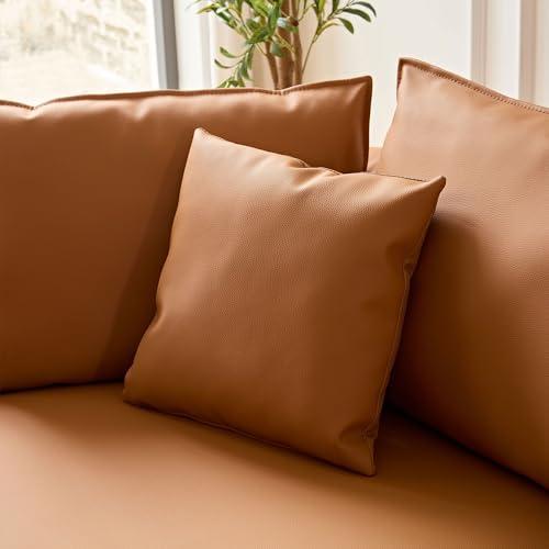 Grey Leather Curved Sectional Sofa with Pillows P777