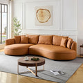 Grey Leather Curved Sectional Sofa with Pillows P777