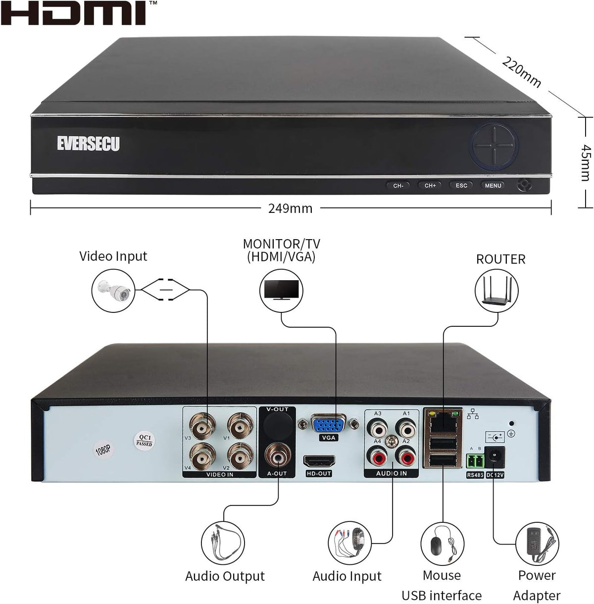 4 Channel 1080P Security Camera System with 4 Weatherproof Cameras L4747
