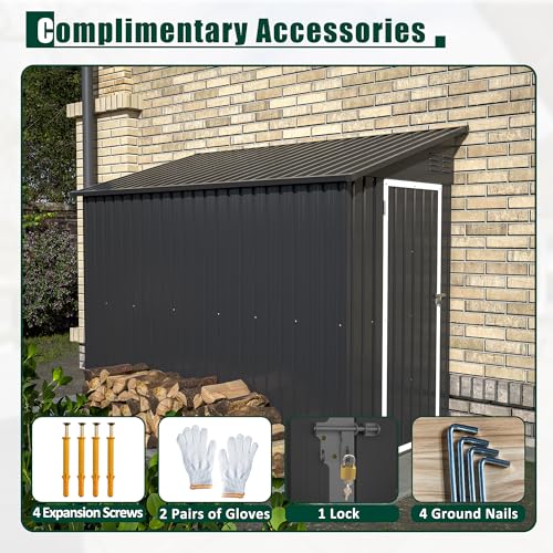 Black Heavy-Duty Outdoor Metal Storage Shed with Floor Base Z596