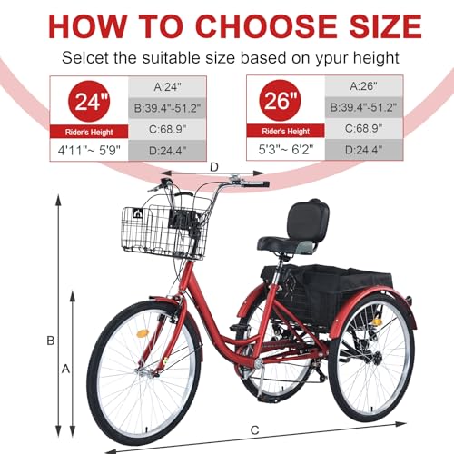 26 inch 7 Speed Adult Tricycle with Front & Rear Baskets N857