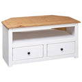 Pine Wood Corner TV Cabinet with 2 Storage Drawers and 1 Open Compartment, 36.6 x 19.3 x 19.3 Inches R4811
