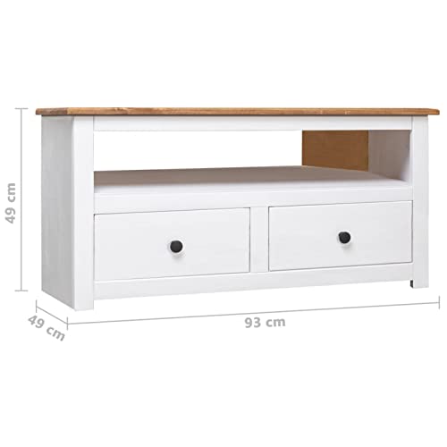 Pine Wood Corner TV Cabinet with 2 Storage Drawers and 1 Open Compartment, 36.6 x 19.3 x 19.3 Inches R4811