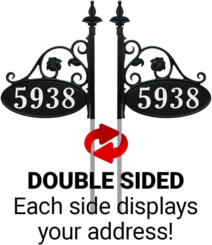 Handcrafted Double-Sided Reflective Address Sign with Pole F2903