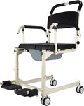 Shower Commode Wheelchair with Lockable Wheels, Drop Arms and Removable Pail, Adjustable Height U3618