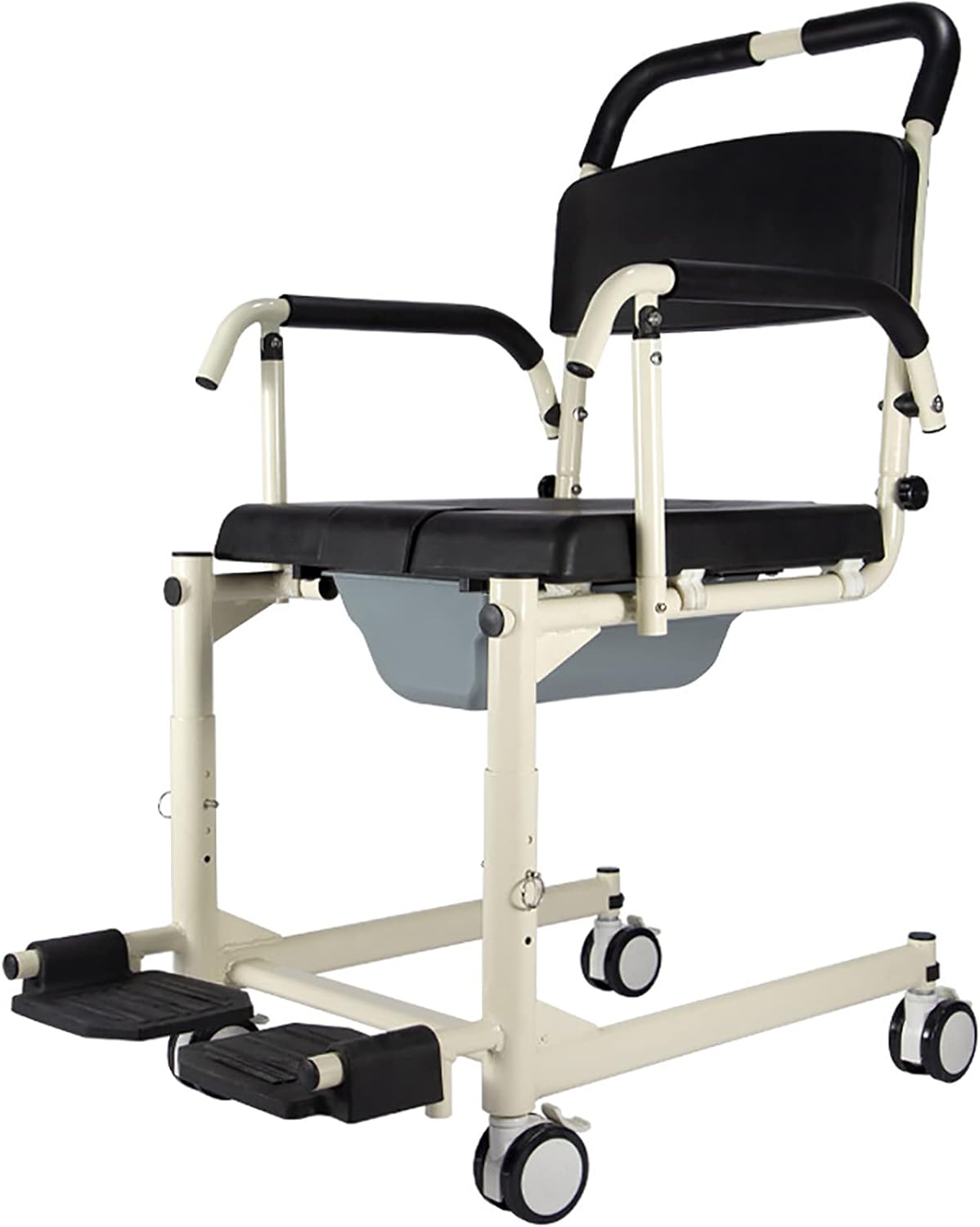 Shower Commode Wheelchair with Lockable Wheels, Drop Arms and Removable Pail, Adjustable Height U3618