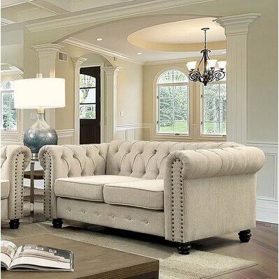 Gray Rolled Arm Chesterfield Loveseat H597