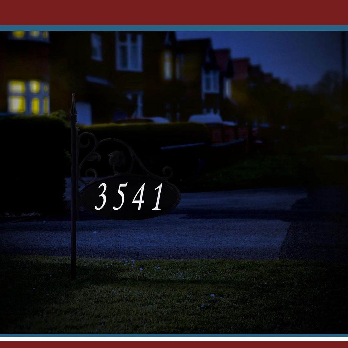 Handcrafted Double-Sided Reflective Address Sign with Pole F2903