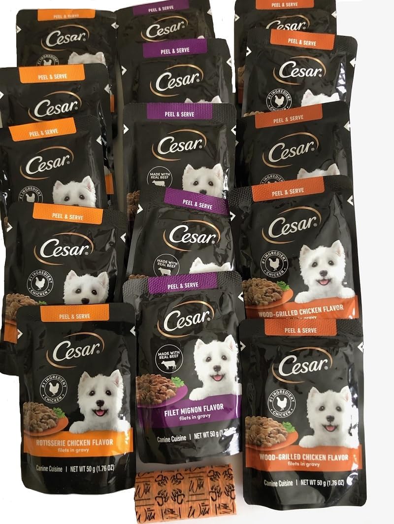 15 Pouches 1.76oz Each Dog Food Variety Pack with Waste Bag Roll H696