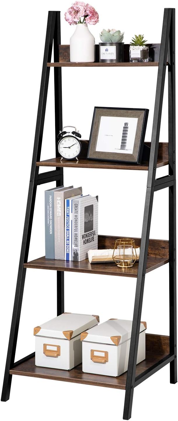 4 Tier Walnut Ladder Shelf Bookshelf Q891