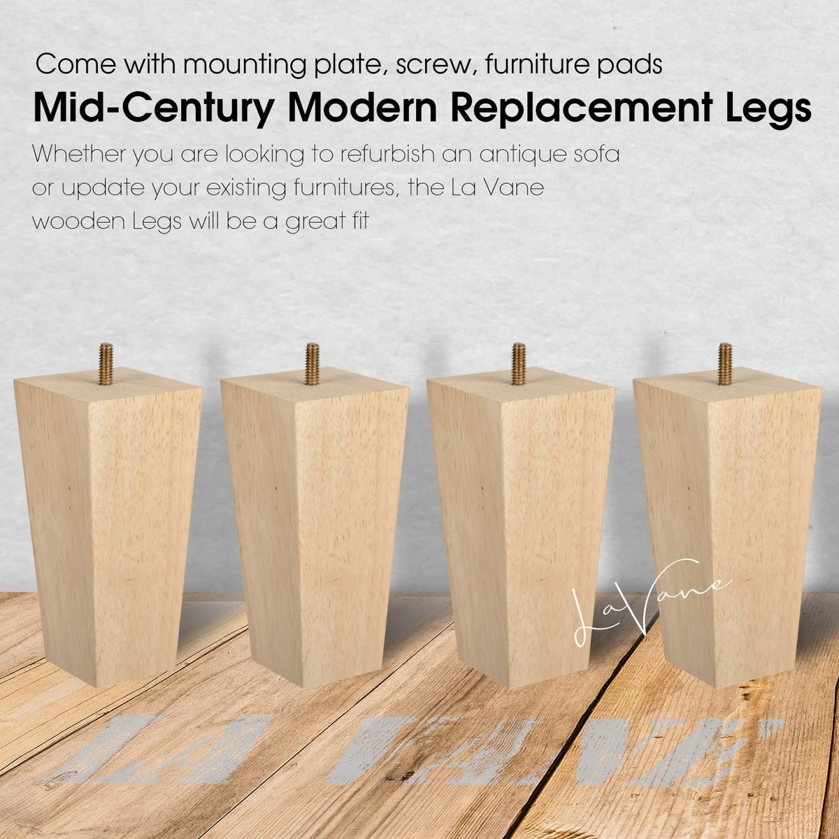 6 Inch / 15 cm Solid Wood Furniture Legs Set of 4 R908