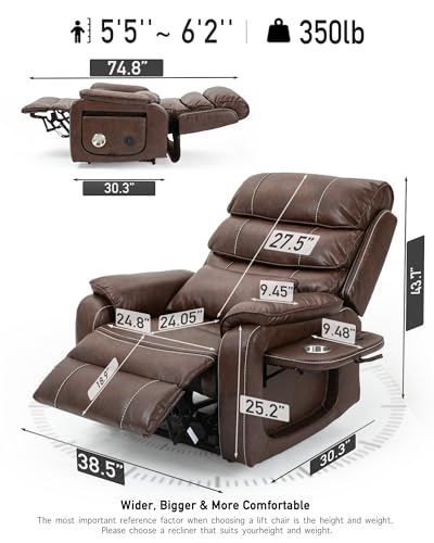 Large Power Lift Recliner with Heated and Massage, Dual Motor, 25in Extra Wide Seat Y561