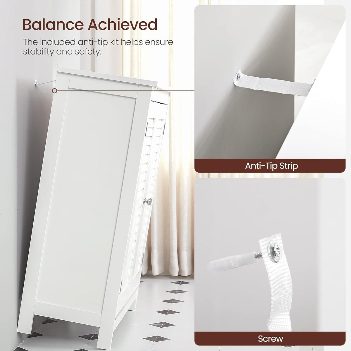 White Bathroom Storage Cabinet with Double Shutter Doors and Adjustable Shelf L591