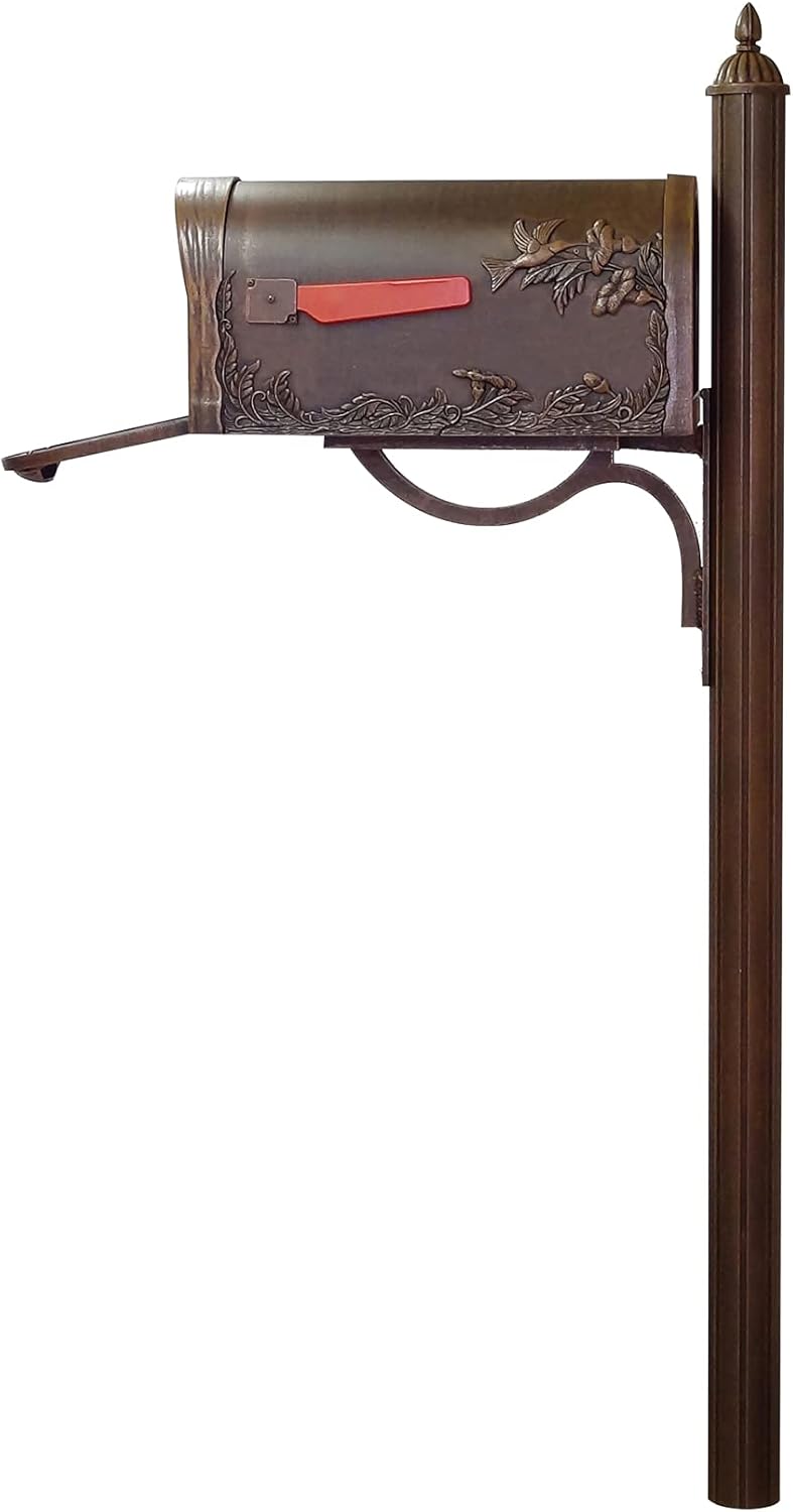 Copper Hummingbird Mailbox with Locking Insert and Mailbox Post V206268