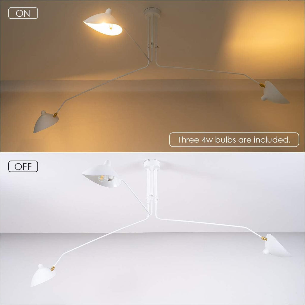 Mid-Century Modern 3-Arms Ceiling Lamp with Adjustable Lamp Head Q160