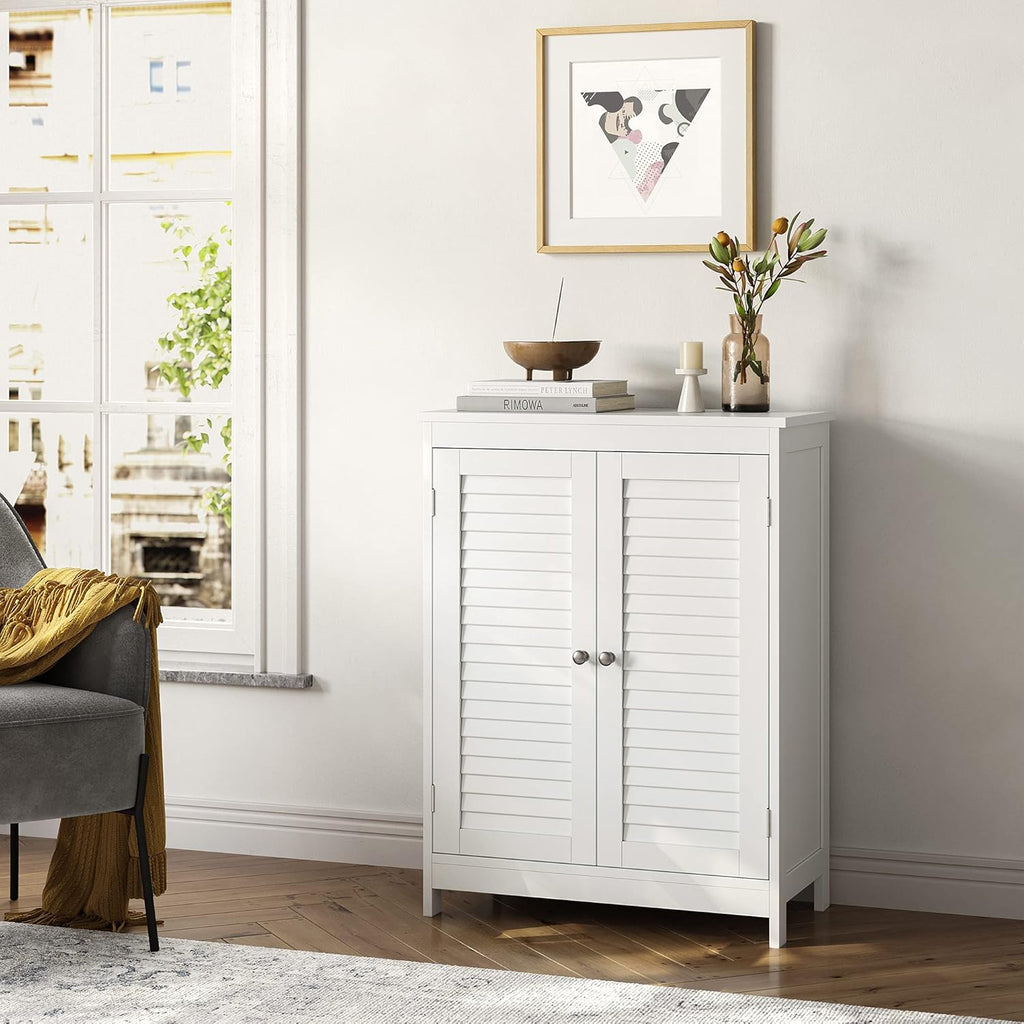 White Bathroom Storage Cabinet with Double Shutter Doors and Adjustable Shelf L591