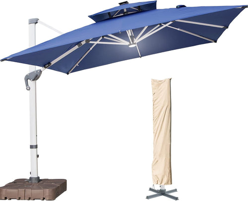 10 FT Square Cantilever Umbrella with Solar LED Lights and Cross Base, Beige U30948