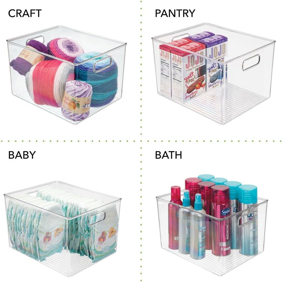 Clear Stackable Plastic Storage Organizer Bin with Handle 8 Pack G25938