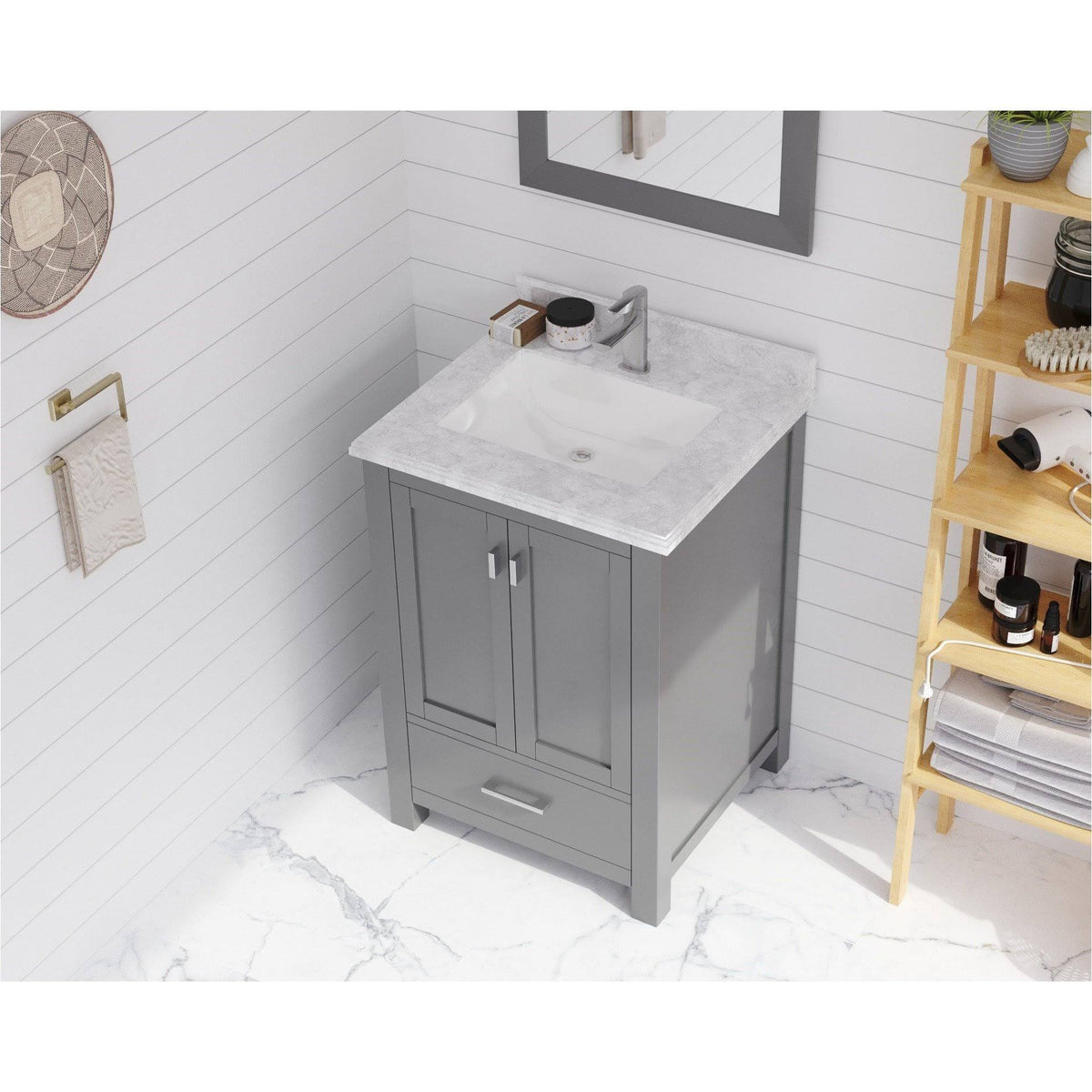 White Carrara Countertop 24 inch Single Hole with Rectangle Sink O8537