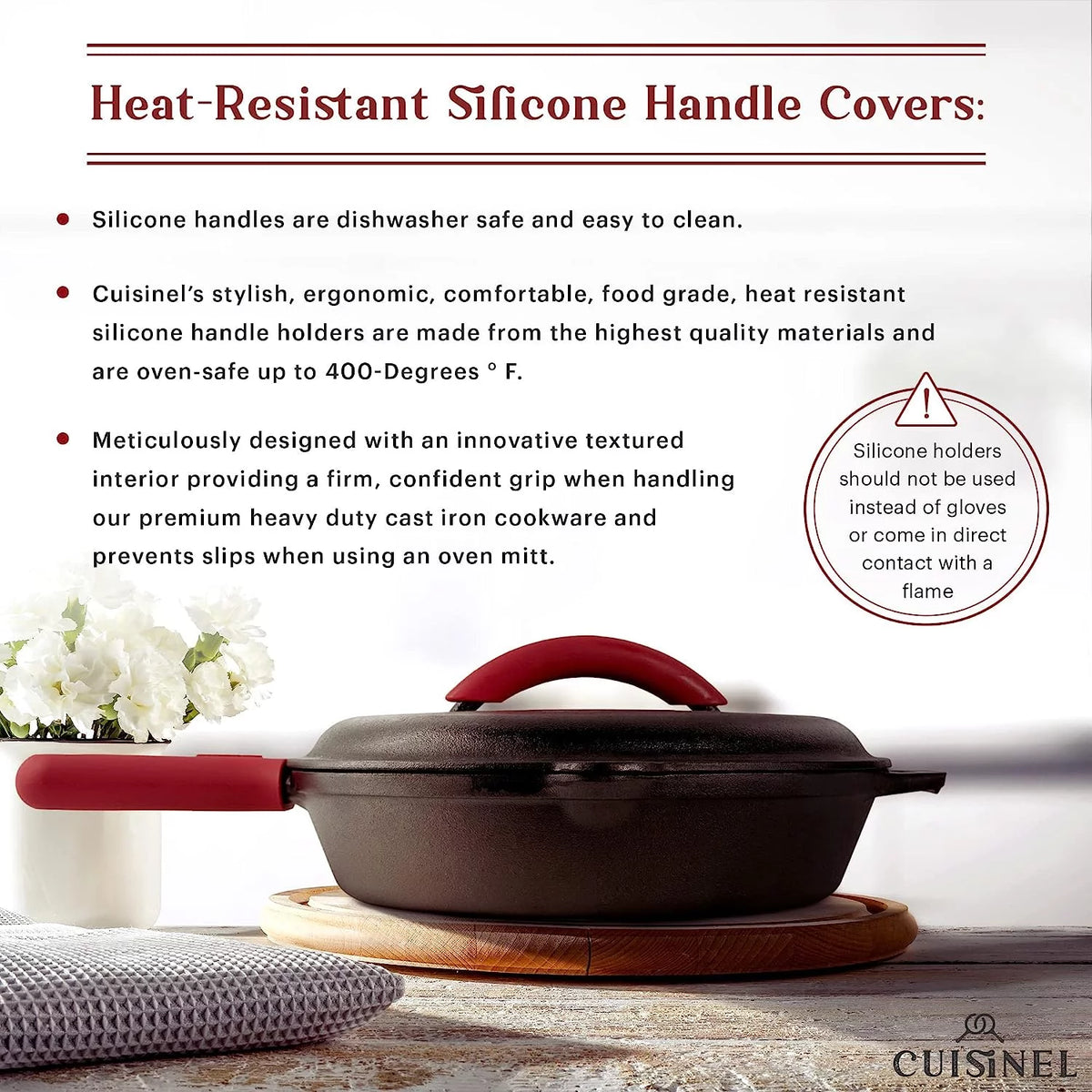 Pre-Seasoned Cast Iron Skillet Set with Lids O79836