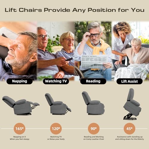 Large Power Lift Recliner Chairs with Heat and Massage Set of 2, Breathable Leather, Dark Brown X25577