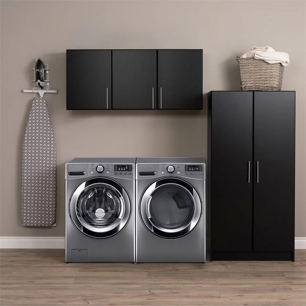 Black Storage Cabinet with Hanging Rail and Shelves W903