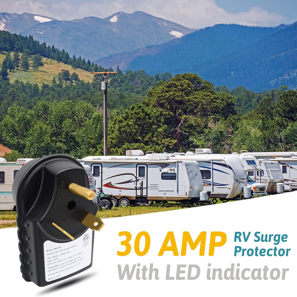 30 Amp Portable Surge Protector Adapter with LED Indicator, Pack of 2 F266