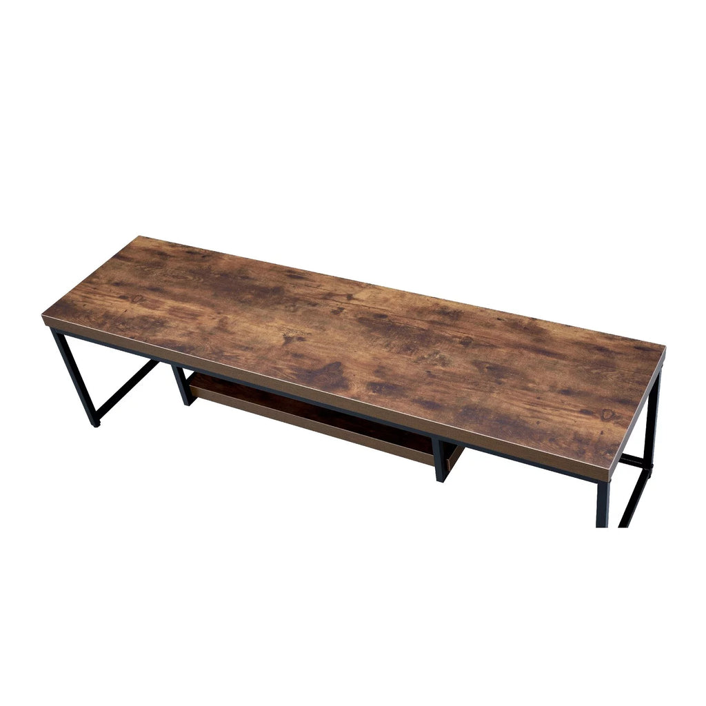 Brown Black Rectangular Wood Metal TV Stand with One Shelf Z305074