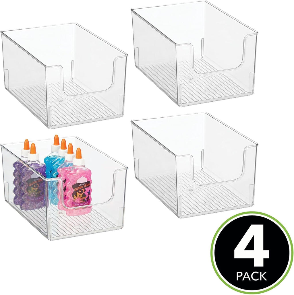 Clear Stackable Open Front Storage Organizer Bin Basket 4 Pack U683