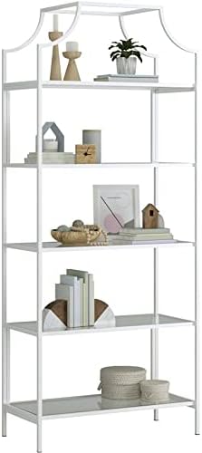 5 Shelf Metal Framed Glass Bookcase in Flat White Q467