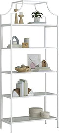 5 Shelf Metal Framed Glass Bookcase in Flat White Q467