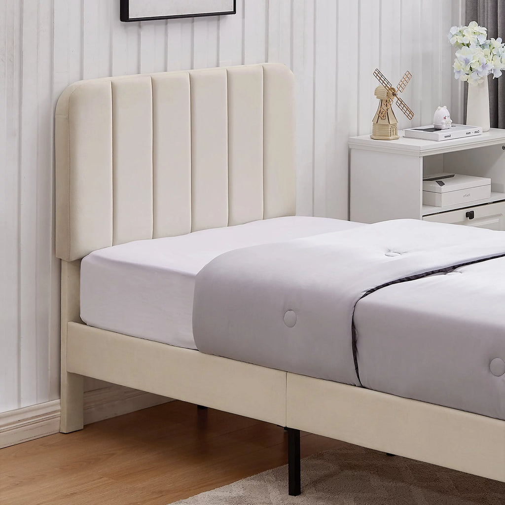 Twin Size Upholstered Platform Bed Frame with Adjustable Headboard C57599