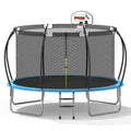 12' Round Backyard Trampoline with Safety Enclosure and Basketball Hoop L130