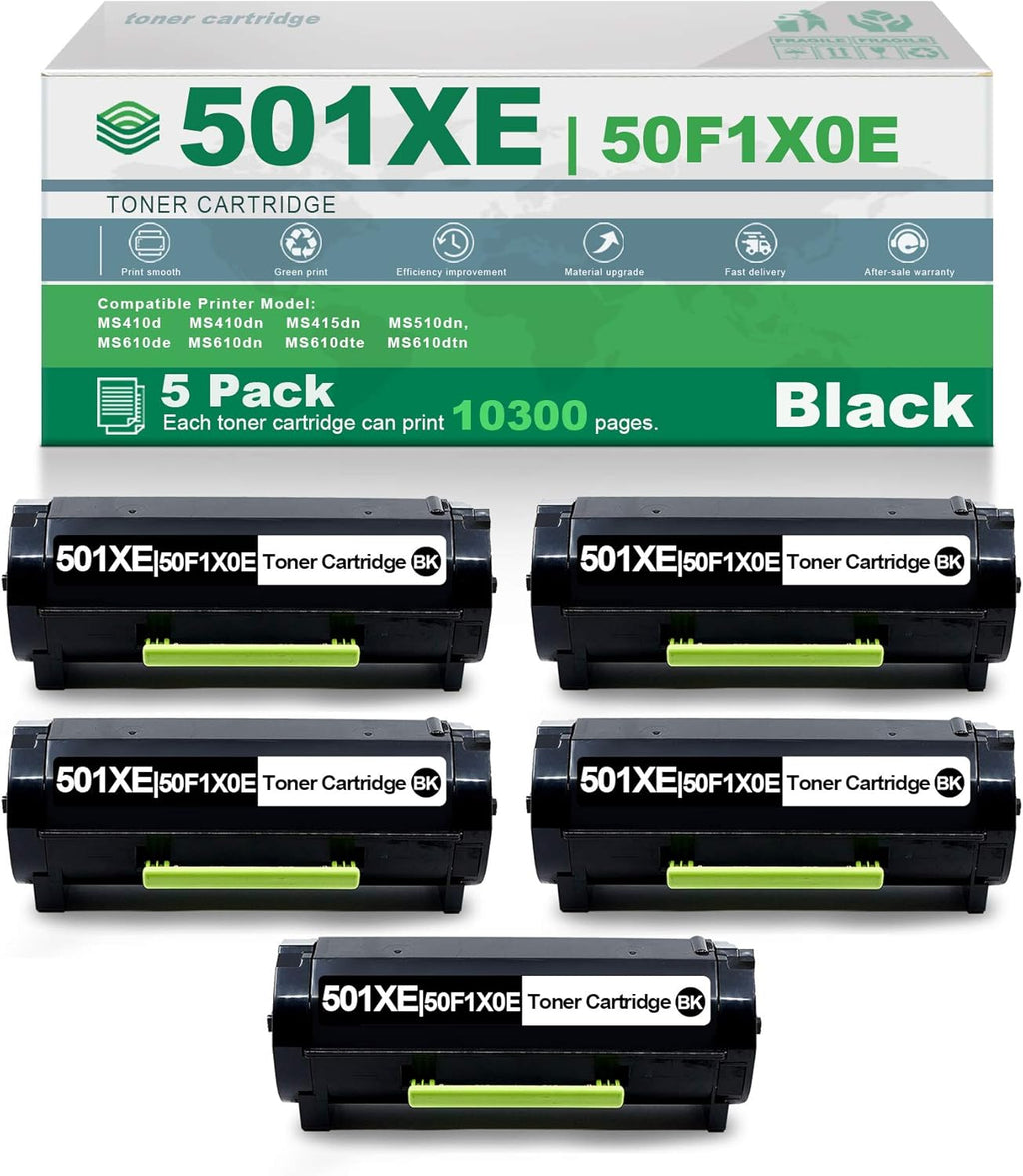 5 Pack Black High Yield Remanufactured Toner Cartridge E147057
