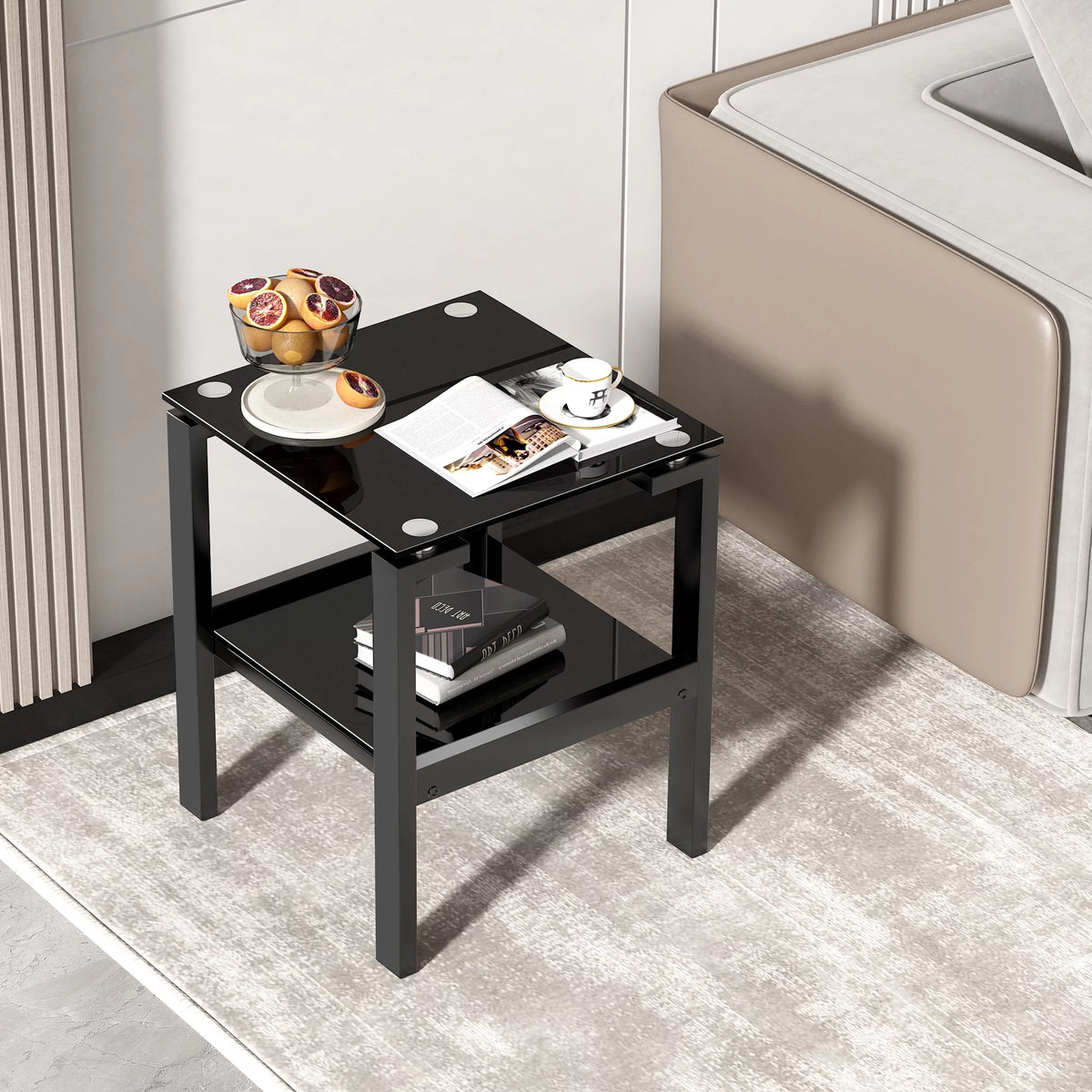 Black Tempered Glass 2 Layer End Table G250