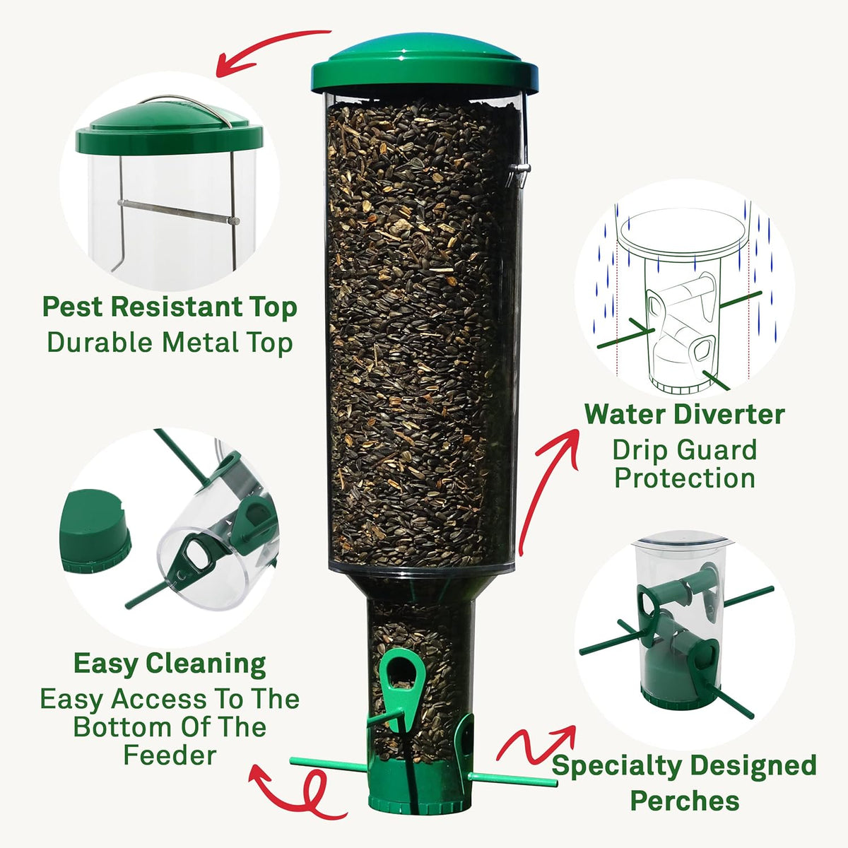 Squirrel Proof Wild Bird Feeder, Large Cylinder Tube 7lb Capacity, Pack of 2 Z94077