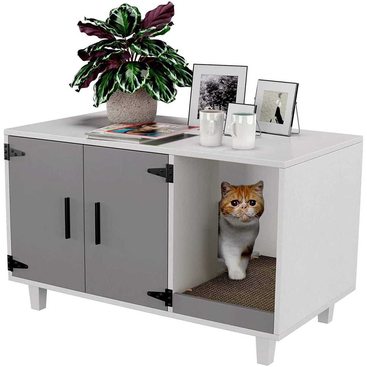 Cat Litter Box Enclosure with Scratch Pad Q6085