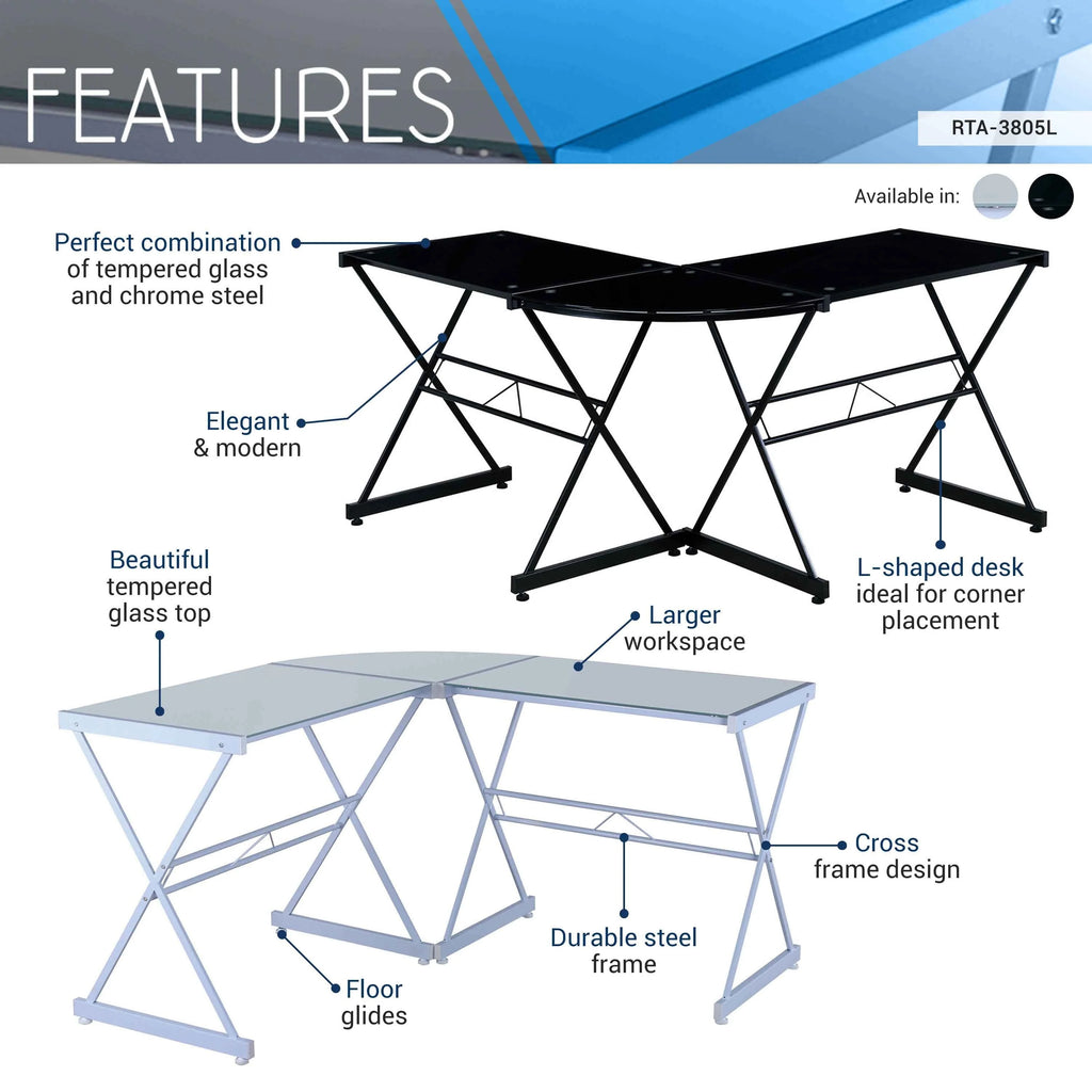 L-Shaped Glass Computer Desk N4497