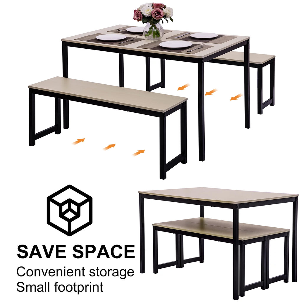 3 Pieces Dining Table Set with 2 Benches M6481