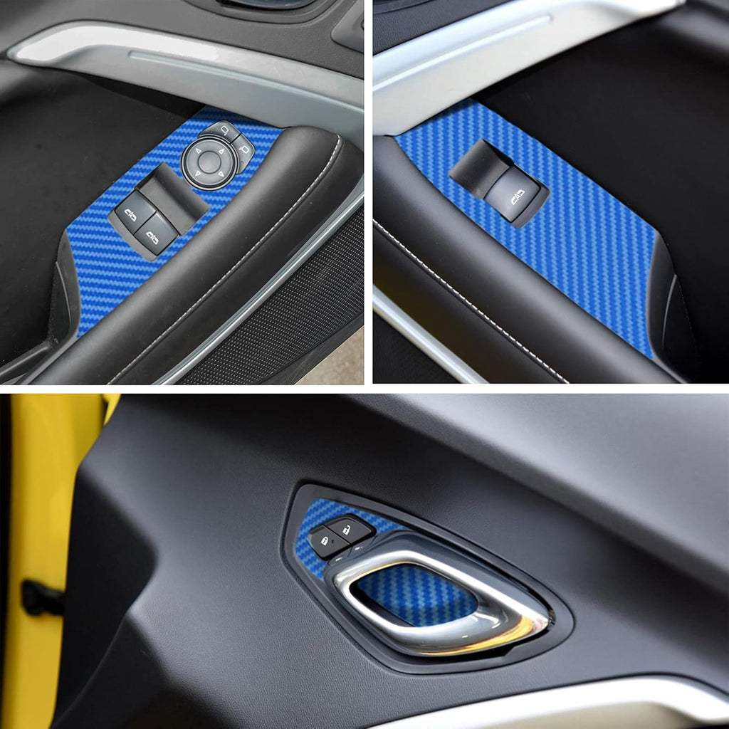 Carbon Fiber Texture Vinyl Wrap Center Console Dashboard Cover for Chevrolet Camaro 28PCS Blue Z267807