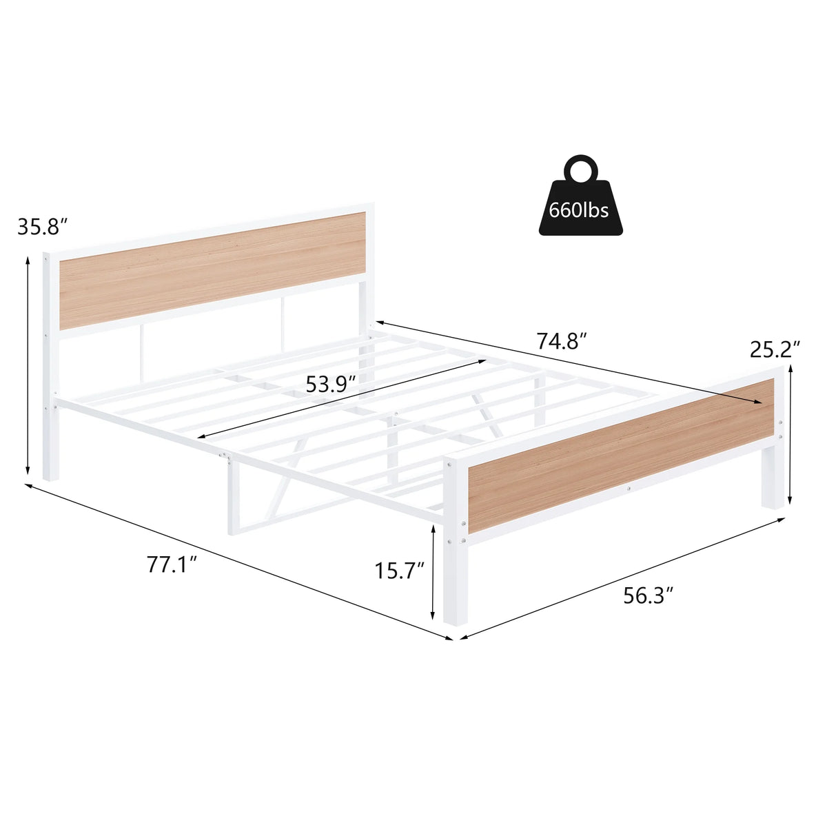 White Full Size Metal Platform Bed Frame with Headboard and Footboard K744899